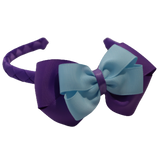 School Woven Double Cherish Bow Headband School Uniform Headband Hair Accessories Pinkberry Kisses Grape Light Blue 