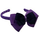 School Woven Double Cherish Bow Headband School Uniform Headband Hair Accessories Pinkberry Kisses Grape Navy Blue 