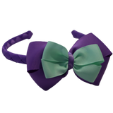 School Woven Double Cherish Bow Headband School Uniform Headband Hair Accessories Pinkberry Kisses Grape Pastel Green 