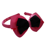 School Woven Double Cherish Bow Headband School Uniform Headband Hair Accessories Pinkberry Kisses Hot Pink Black 
