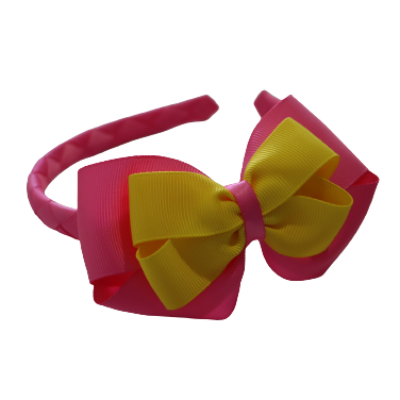 School Woven Double Cherish Bow Headband School Uniform Headband Hair Accessories Pinkberry Kisses Hot Pink Daffodil Yellow