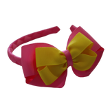 School Woven Double Cherish Bow Headband School Uniform Headband Hair Accessories Pinkberry Kisses Hot Pink Daffodil Yellow