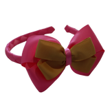 School Woven Double Cherish Bow Headband School Uniform Headband Hair Accessories Pinkberry Kisses Hot Pink Gold 