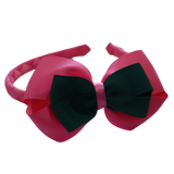 School Woven Double Cherish Bow Headband School Uniform Headband Hair Accessories Pinkberry Kisses Hot Pink Hunter Green 