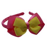 School Woven Double Cherish Bow Headband School Uniform Headband Hair Accessories Pinkberry Kisses Hot Pink Lemon