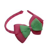 School Woven Double Cherish Bow Headband School Uniform Headband Hair Accessories Pinkberry Kisses Hot Pink Mint Green