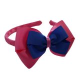 School Woven Double Cherish Bow Headband School Uniform Headband Hair Accessories Pinkberry Kisses Hot Pink Royal Blue
