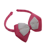 School Woven Double Cherish Bow Headband School Uniform Headband Hair Accessories Pinkberry Kisses Hot Pink White 