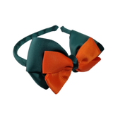 School Woven Double Cherish Bow Headband School Uniform Headband Hair Accessories Pinkberry Kisses Hunter Green Autumn Orange 
