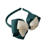 School Woven Double Cherish Bow Headband School Uniform Headband Hair Accessories Pinkberry Kisses Hunter Green Cream Ivory 