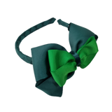 School Woven Double Cherish Bow Headband School Uniform Headband Hair Accessories Pinkberry Kisses Hunter Green Emerald Green