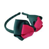 School Woven Double Cherish Bow Headband School Uniform Headband Hair Accessories Pinkberry Kisses Hunter Green Shocking Pink