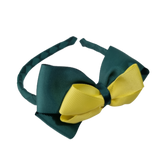 School Woven Double Cherish Bow Headband School Uniform Headband Hair Accessories Pinkberry Kisses Hunter Green Lemon Yellow 