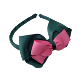 School Woven Double Cherish Bow Headband School Uniform Headband Hair Accessories Pinkberry Kisses Hunter Green Hot Pink