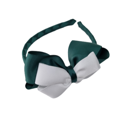 School Woven Double Cherish Bow Headband School Uniform Headband Hair Accessories Pinkberry Kisses Hunter Green White