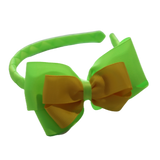 School Hair Accessories Woven Double Cherish Bow Headband - Key Lime Base & Large Bow (28 colours Top Bow)