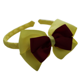 School Woven Double Cherish Bow Headband School Uniform Headband Hair Accessories Pinkberry Kisses Lemon Yellow Burgundy 