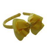 School Woven Double Cherish Bow Headband School Uniform Headband Hair Accessories Pinkberry Kisses Lemon Yellow Daffodil Yellow 