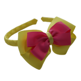 School Woven Double Cherish Bow Headband School Uniform Headband Hair Accessories Pinkberry Kisses Lemon Yellow Hot Pink