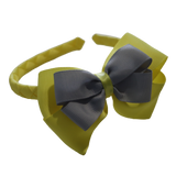 School Woven Double Cherish Bow Headband School Uniform Headband Hair Accessories Pinkberry Kisses Lemon Yellow Light Grey