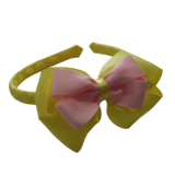 School Woven Double Cherish Bow Headband School Uniform Headband Hair Accessories Pinkberry Kisses Lemon Yellow Light Pink