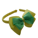 School Woven Double Cherish Bow Headband School Uniform Headband Hair Accessories Pinkberry Kisses Lemon Yellow Mint Green