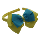 School Woven Double Cherish Bow Headband School Uniform Headband Hair Accessories Pinkberry Kisses Lemon Yellow Misty Turquoise 