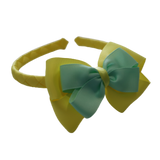 School Woven Double Cherish Bow Headband School Uniform Headband Hair Accessories Pinkberry Kisses Lemon Yellow Pastel Green