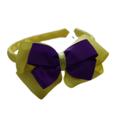 School Woven Double Cherish Bow Headband School Uniform Headband Hair Accessories Pinkberry Kisses Lemon Yellow Purple 