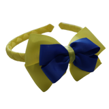 School Woven Double Cherish Bow Headband School Uniform Headband Hair Accessories Pinkberry Kisses Lemon Yellow  Royal Blue 