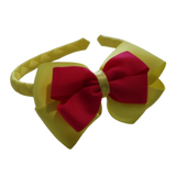 School Woven Double Cherish Bow Headband School Uniform Headband Hair Accessories Pinkberry Kisses Lemon Yellow  Shocking Pink
