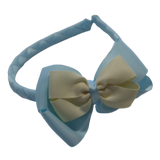 School Woven Double Cherish Bow Headband School Uniform Headband Hair Accessories Pinkberry Kisses Light Blue Cream