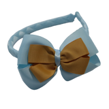 School Woven Double Cherish Bow Headband School Uniform Headband Hair Accessories Pinkberry Kisses Light Blue Gold 