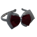 School Woven Double Cherish Bow Headband School Uniform Headband Hair Accessories Pinkberry Kisses Light Grey Burgundy 