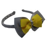 School Woven Double Cherish Bow Headband School Uniform Headband Hair Accessories Pinkberry Kisses Light Grey Daffodil Yellow 