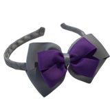 School Woven Double Cherish Bow Headband School Uniform Headband Hair Accessories Pinkberry Kisses Light Grey purple 