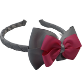 School Woven Double Cherish Bow Headband School Uniform Headband Hair Accessories Pinkberry Kisses Light Grey shocking pink