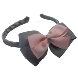 School Woven Double Cherish Bow Headband School Uniform Headband Hair Accessories Pinkberry Kisses Light Grey Light Pink 