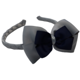 School Woven Double Cherish Bow Headband School Uniform Headband Hair Accessories Pinkberry Kisses Light Grey Navy Blue