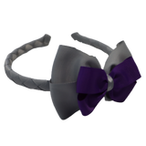 School Woven Double Cherish Bow Headband School Uniform Headband Hair Accessories Pinkberry Kisses Light Grey Purple 