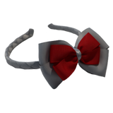 School Woven Double Cherish Bow Headband School Uniform Headband Hair Accessories Pinkberry Kisses Light Grey Red 