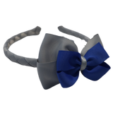 School Woven Double Cherish Bow Headband School Uniform Headband Hair Accessories Pinkberry Kisses Light Grey Royal Blue 