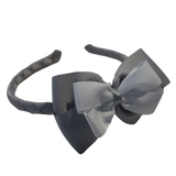 School Woven Double Cherish Bow Headband School Uniform Headband Hair Accessories Pinkberry Kisses Light Grey White 
