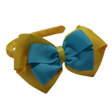 School Woven Double Cherish Bow Headband School Uniform Headband Hair Accessories Pinkberry Kisses Maize Yellow Misty Turquoise 