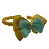 School Woven Double Cherish Bow Headband School Uniform Headband Hair Accessories Pinkberry Kisses Maize Yellow  Pastel Green