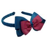 School Woven Double Cherish Bow Headband School Uniform Headband Hair Accessories Pinkberry Kisses Methyl Blue Hot Pink