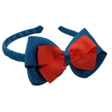 School Woven Double Cherish Bow Headband School Uniform Headband Hair Accessories Pinkberry Kisses Methyl Blue Neon Orange 