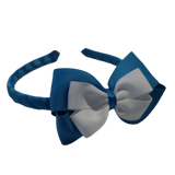 School Hair Accessories Woven Double Cherish Bow Headband - Methyl Blue Base & Large Bow (28 colours Top Bow)