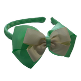 School Woven Double Cherish Bow Headband School Uniform Headband Hair Accessories Pinkberry Kisses Mint Green Cream 