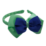 School Woven Double Cherish Bow Headband School Uniform Headband Hair Accessories Pinkberry Kisses Mint Green Royal Blue 